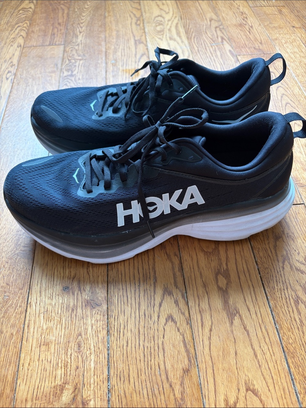 Hoka Men's Bondi 8 Black Athletic Running Shoes with White Midsole